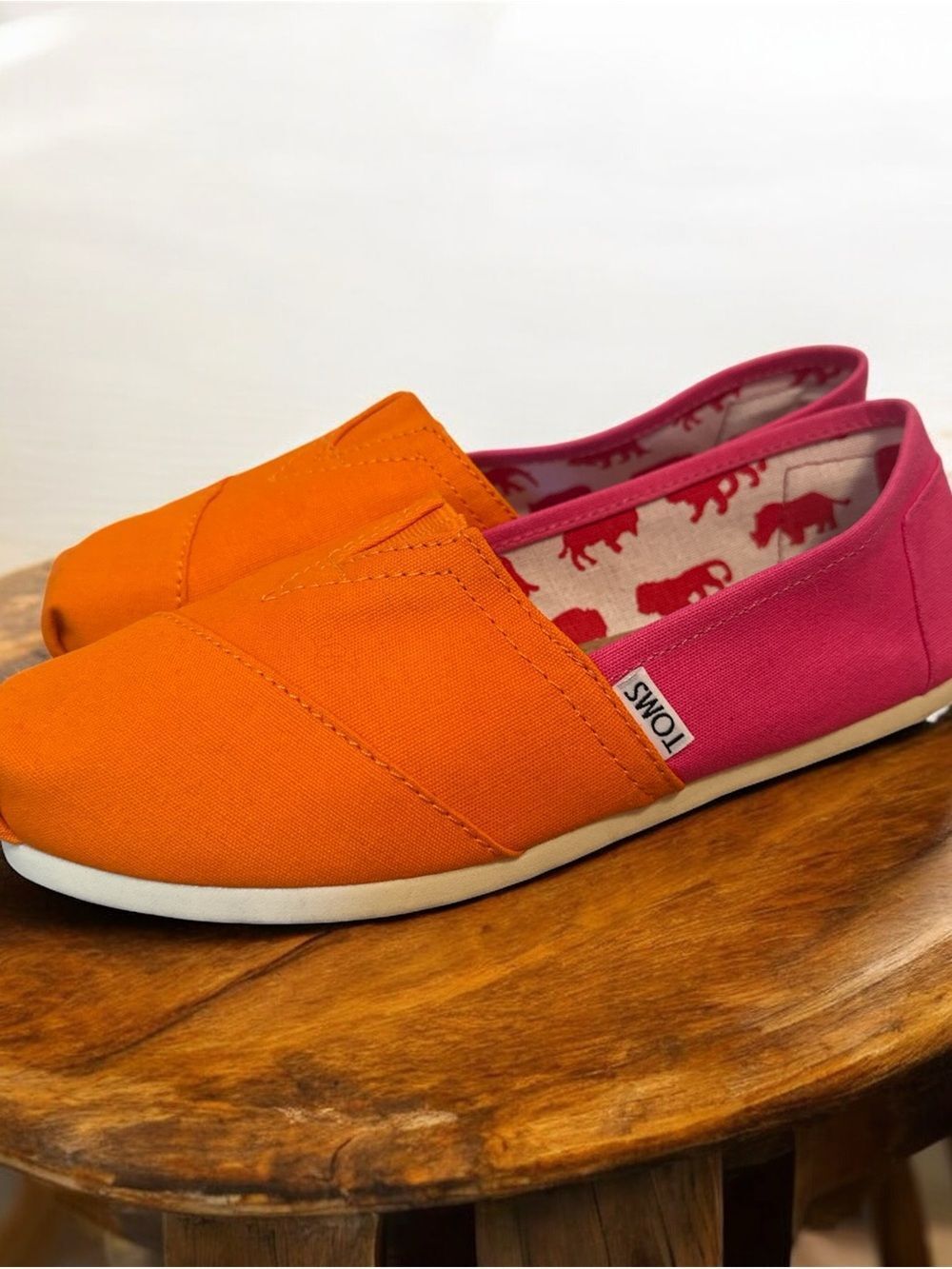 TOMS Orange Front Pink Heel Canvas Slip-On Shoes